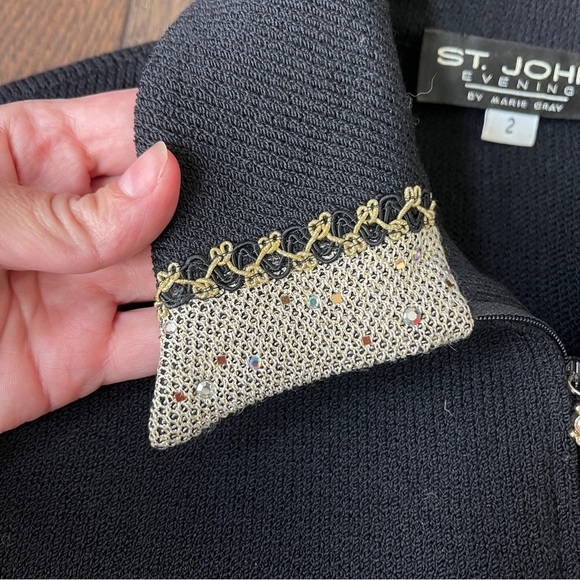 St. John Black Gold Santana Knit Collared Zip Up Evening Jacket Size 2 - Picture 5 of 13